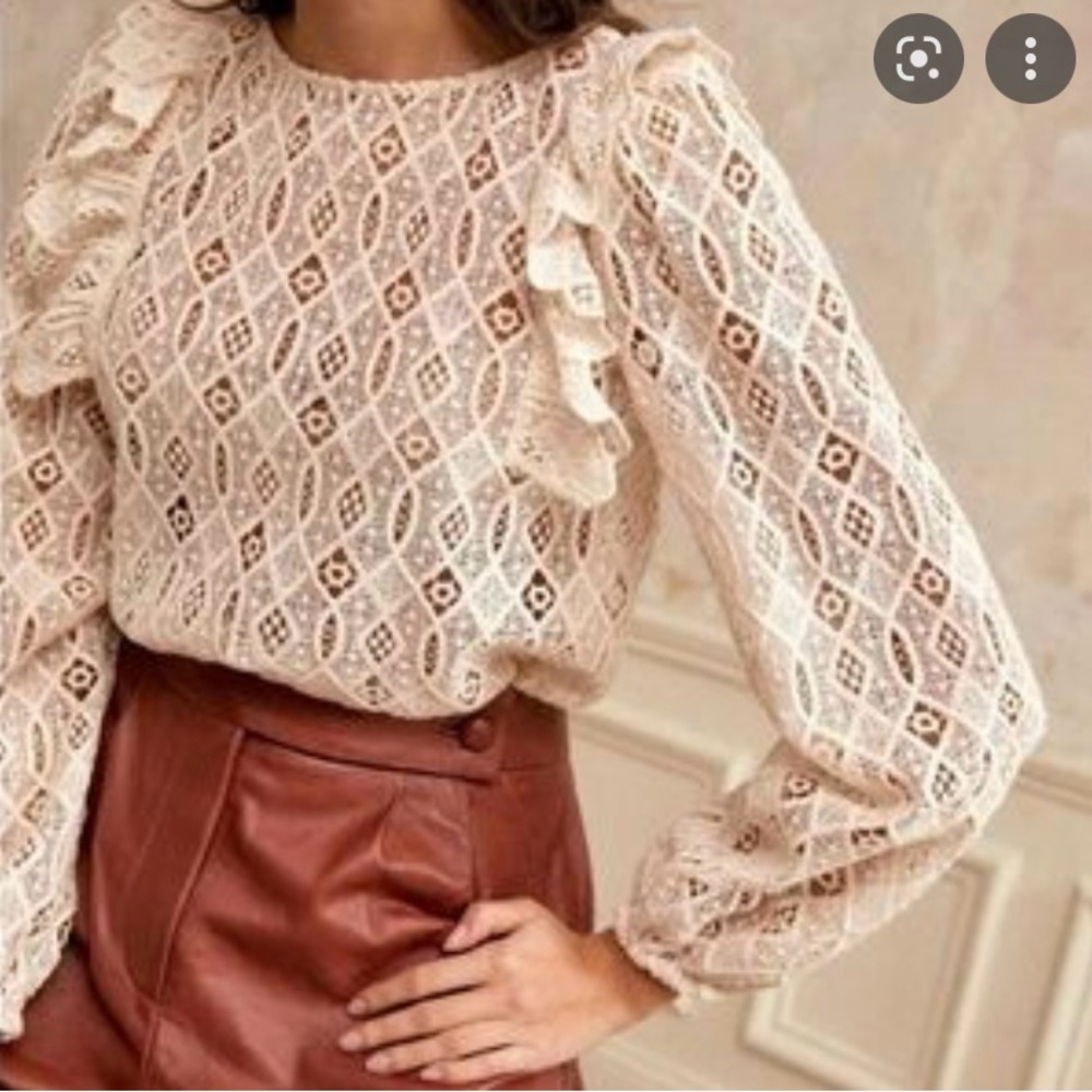Sezane Cream Lace Ruffle Blouse
